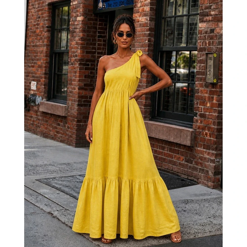 Zimmermann Juliette One Shoulder Bow Linen Maxi Dress Yellow Size 0 US 4 Resort Zimmermann Juliette One Shoulder Bow Linen Maxi Dress Yellow Size 0 US 4 Resort